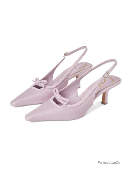 Shoes - Pointed Toe Kitten Heel Slingback Pump with Bow